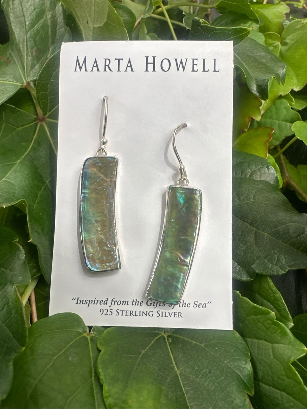 Marta Howell Sterling Silver Paua Abalone Hook Single Bamboo Style Earrings